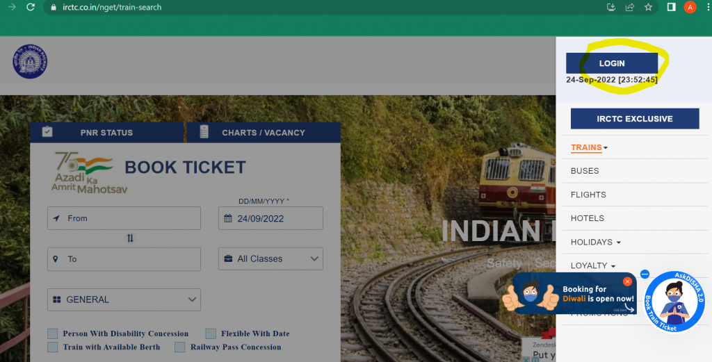 how can i login in irctc